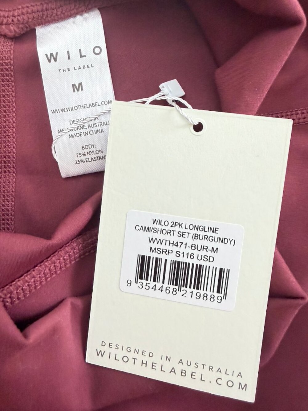Wilo The Label Longline Cami Shorts Set Burgundy Medium NWT 2 Piece Workout - Picture 8 of 8